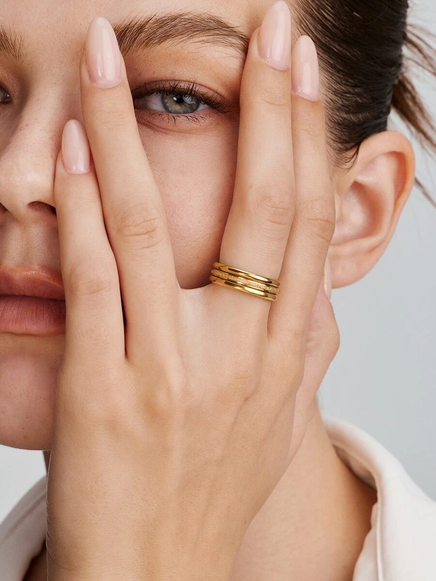 Vandermere 1/3pcs Set Gold Matte Stainless Steel Fashion Rings - Gold - View 1