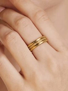 Vandermere 1/3pcs Set Gold Matte Stainless Steel Fashion Rings - Gold - View 3