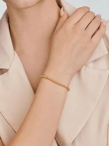 Vandermere 1pc Simple & Fashionable Stainless Steel Plated Round Pendant Adjustable Beaded Bracelet For Engraving - Gold - View 4