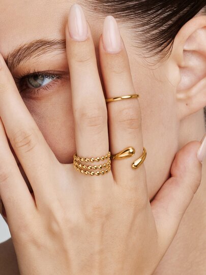 Vandermere 3pcs/Set Gold-Tone Stainless Steel Adjustable Water Drop Ring