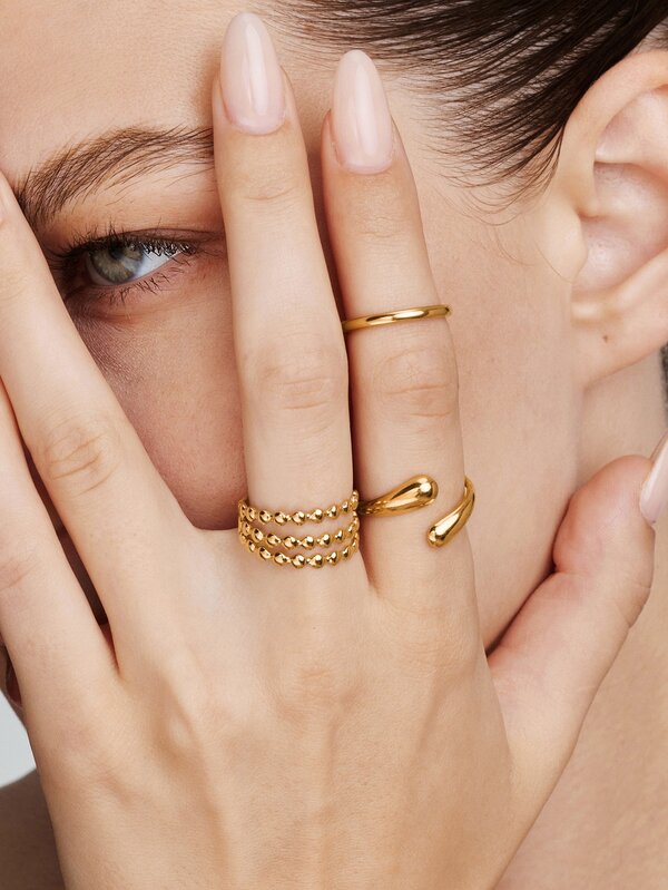 Vandermere 3pcs/Set Gold-Tone Stainless Steel Adjustable Water Drop Ring