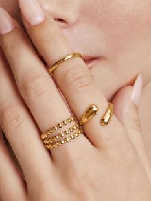 Vandermere 3pcs/Set Gold-Tone Stainless Steel Adjustable Water Drop Ring - Yellow Gold - View 3
