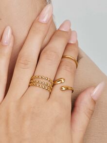 Vandermere 3pcs/Set Gold-Tone Stainless Steel Adjustable Water Drop Ring - Yellow Gold - View 4