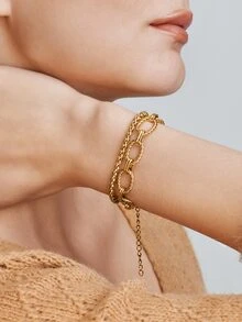 Vandermere 2pcs Hip-Hop & Fashionable Stainless Steel Chunky Chain Bracelet, Unisex Daily Wear - Bracelet - View 7