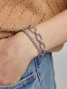 Vandermere 2pcs Hip-Hop & Fashionable Stainless Steel Chunky Chain Bracelet, Unisex Daily Wear - Bracelet - View 10