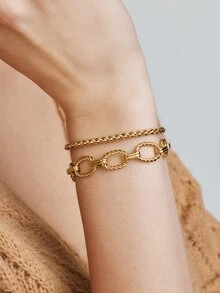 Vandermere 2pcs Hip-Hop & Fashionable Stainless Steel Chunky Chain Bracelet, Unisex Daily Wear - Bracelet - View 1