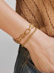 Vandermere 2pcs Hip-Hop & Fashionable Stainless Steel Chunky Chain Bracelet, Unisex Daily Wear - Bracelet - View 5