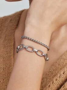 Vandermere 2pcs Hip-Hop & Fashionable Stainless Steel Chunky Chain Bracelet, Unisex Daily Wear - Bracelet - View 9