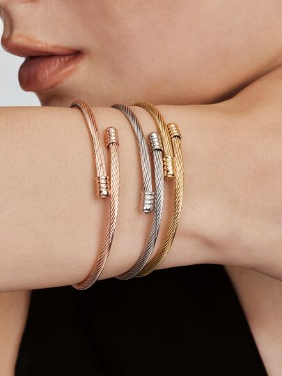 Vandermere 3pcs Vintage European And American Style Stainless Steel Twisted Open Cuff Bracelets, Gift For Holidays