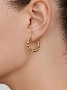 Vandermere Bead Decor Hoop Earrings - Yellow Gold - View 4