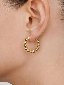 Vandermere Bead Decor Hoop Earrings - Yellow Gold - View 1