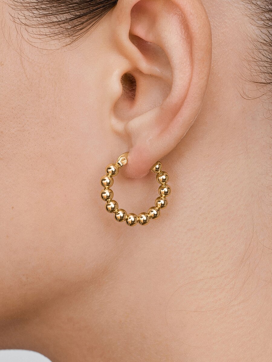 Vandermere Bead Decor Hoop Earrings - Yellow Gold - View 1