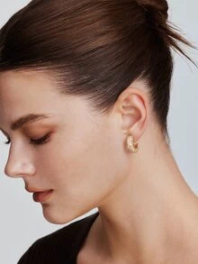 Vandermere 1 đôi Đúng mốt Khối Zirconia  Hình C Thiết kế đơn giản Thanh lịch Chất lượng Quý cô Hoa tai - Vàng - Xem 5