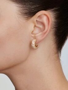 Vandermere 1 đôi Đúng mốt Khối Zirconia  Hình C Thiết kế đơn giản Thanh lịch Chất lượng Quý cô Hoa tai - Vàng - Xem 4