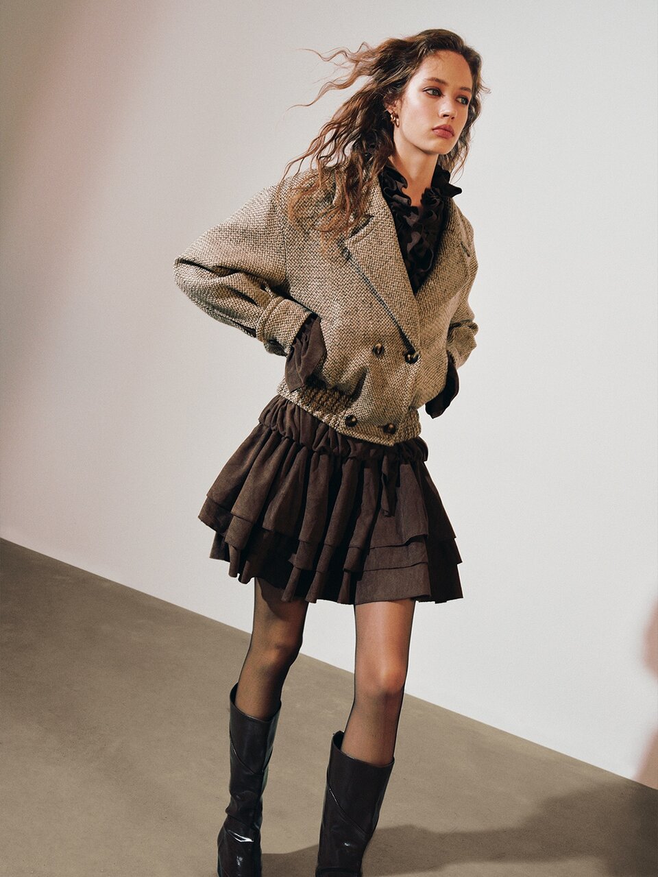 MOTF LARGE LAPEL TWEED SHORT OVERCOAT AUTUMN/WINTER