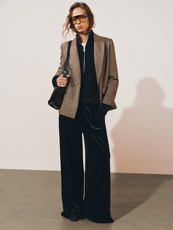 MOTF PREMIUM FRENCH MINIMALIST BLENDED WOOL TWEED OVERSIZED BLAZER