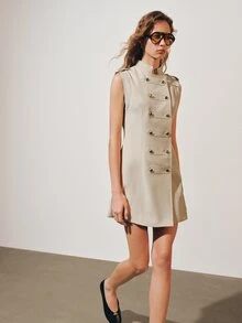 MOTF PREMIUM CASUAL BUTTON-FRONT FITTED SHORT DRESS - Apricot - View 3