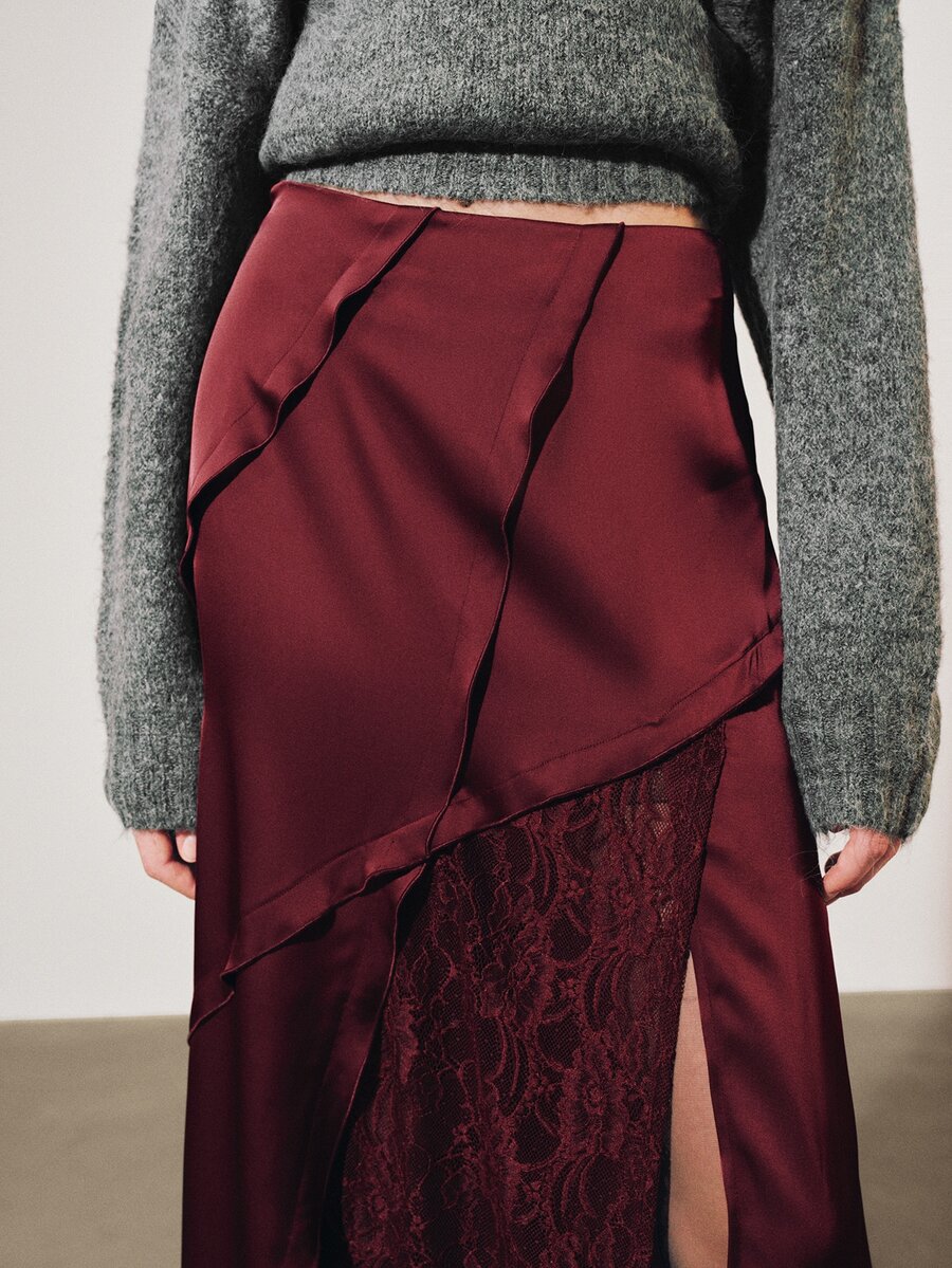 MOTF PREMIUM LACE PATCHWORK HIGH SLIT LONG ASYMMETRICAL SKIRT