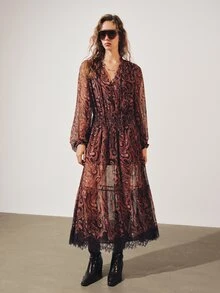 MOTF PREMIUM MINIMALIST BOHO PRINT DEEP V-NECK LONG LOOSE A-LINE DRESS ...