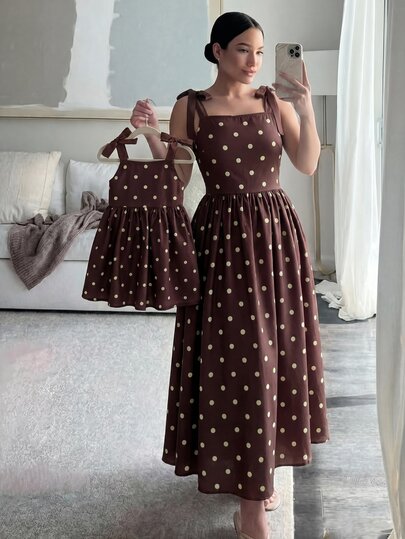SHEIN فستان بناتي صغير للعطلات كاجوال لطيف بتصميم كتل لونية ونقاط بولكا وحمالات رفيعة