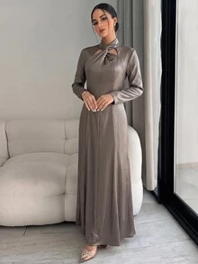 Yasmyna Women's Solid Color Twisted Knot Casual Party Dress - Grey - View 3