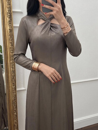 Yasmyna فستان نسائي بلون موحد مع عقدة ملتوية كاجوال للحفلات