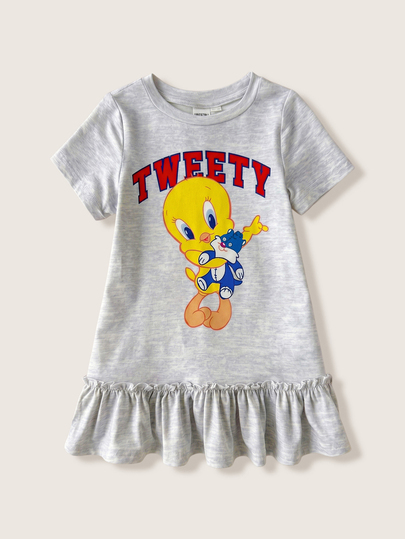 LOONEY TUNES X SHEIN 1pc Baju Tidur Gaya Kasual Menarik Leher Bulat Lengan Pendek untuk Bayi Perempuan