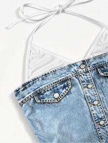 Resyla Camiseta de tirantes finos con efecto denim Y2K casual 2 en 1 top tubo - Multicolor - Ver 6