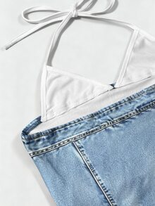 Resyla Camiseta de tirantes finos con efecto denim Y2K casual 2 en 1 top tubo - Multicolor - Ver 7