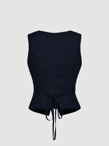 SHEIN MOD 女款優雅休閒時尚單排扣西裝外套 韓式風格 教師節 辦公商務 海軍藍 .萬聖節.返校季.秋冬 - 藏蓝色 - 查看 2