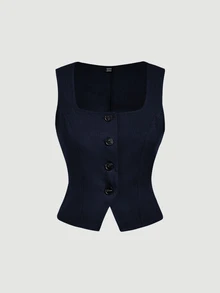 SHEIN MOD 女款優雅休閒時尚單排扣西裝外套 韓式風格 教師節 辦公商務 海軍藍 .萬聖節.返校季.秋冬 - 藏蓝色 - 查看 5