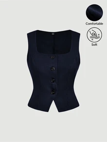 SHEIN MOD 女款優雅休閒時尚單排扣西裝外套 韓式風格 教師節 辦公商務 海軍藍 .萬聖節.返校季.秋冬 - 藏蓝色 - 查看 1
