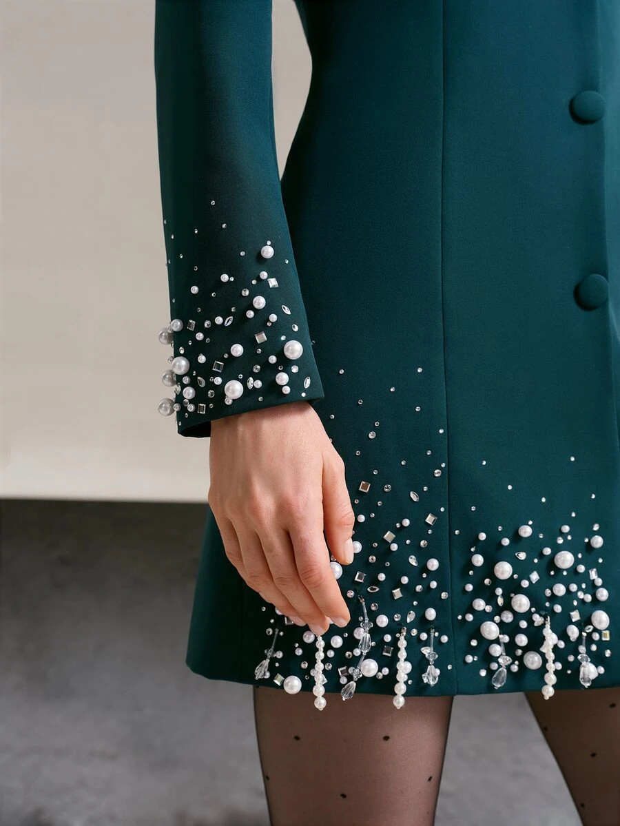 MOTF PREMIUM EXQUISITE BEADED SHORT BLAZER DRESS - Dark Green - View 2