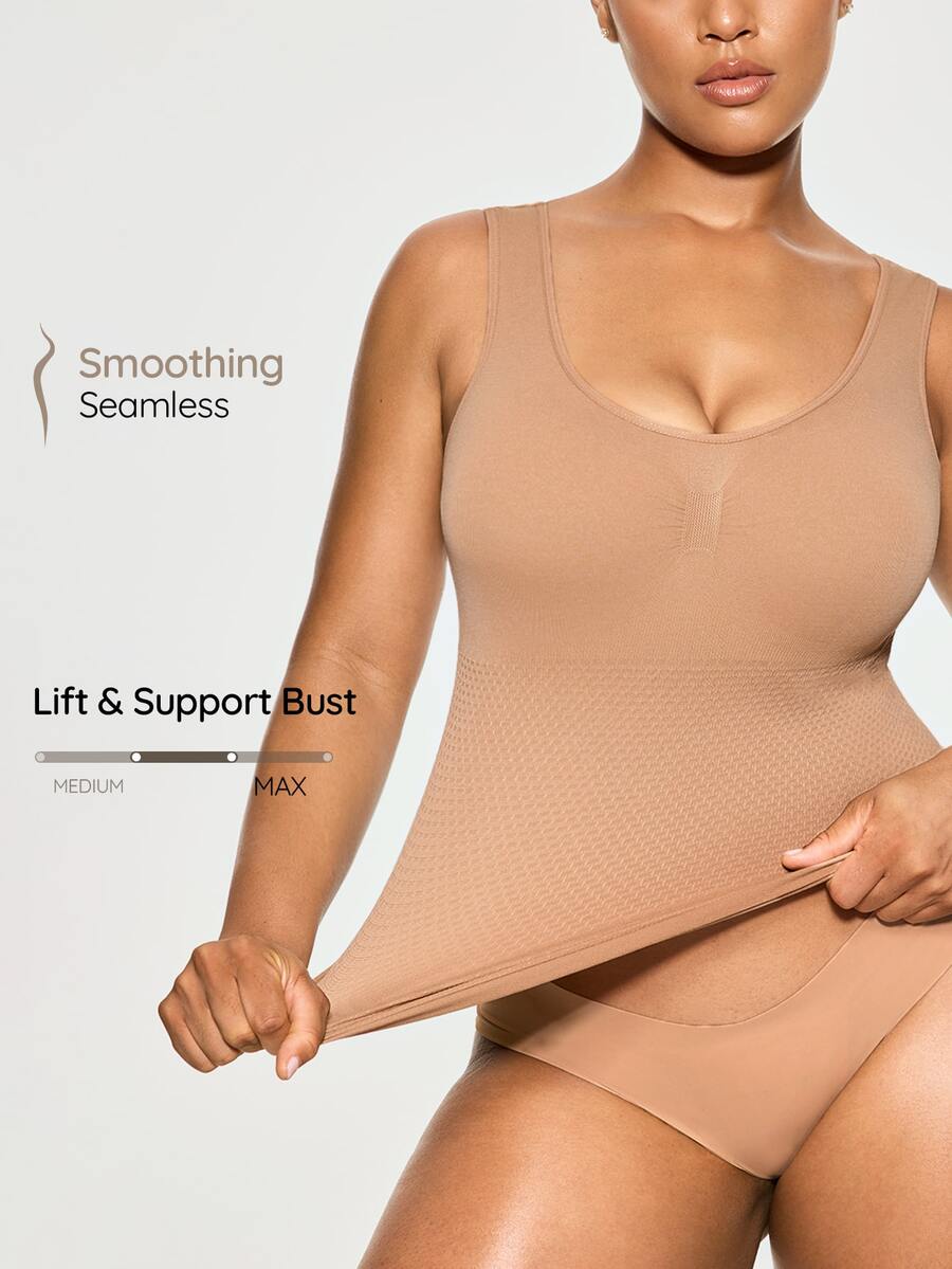 SHAPORA 1pc Seamless Women's Shaping Top, Slimming Body Shaper, Abdominal Control, Flat Belly, Wearable Shapewear - Apricot - View 1