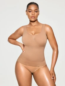 SHAPORA 1pc Seamless Women's Shaping Top, Slimming Body Shaper, Abdominal Control, Flat Belly, Wearable Shapewear - Apricot - View 3