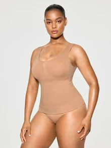 SHAPORA 1pc Seamless Women's Shaping Top, Slimming Body Shaper, Abdominal Control, Flat Belly, Wearable Shapewear - Apricot - View 4