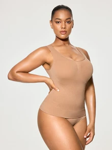SHAPORA 1pc Seamless Women's Shaping Top, Slimming Body Shaper, Abdominal Control, Flat Belly, Wearable Shapewear - Apricot - View 5