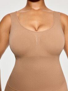 SHAPORA 1pc Seamless Women's Shaping Top, Slimming Body Shaper, Abdominal Control, Flat Belly, Wearable Shapewear - Apricot - View 6