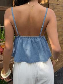 SHEIN Unity Women's Summer Casual Boho Ruffle Trim Denim Camisole Top Beach Vacation Light Blue - Blue - View 2