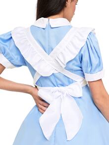 ROMWE Anime 女士梦幻蓝白女仆装，彼得潘领，荷叶边短袖，适合角色扮演，春季款 - 淺藍色 - 查看 4