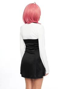 ROMWE Anime 1pc Academic Style High-Waisted Single-Breasted Slimming Outfit Set, Cosplay Costume, Suitable For All Holidays, Valentine's Day Gift, Daily & Holiday Wear, Includes Long Sleeve Top + Dress - Black and White - View 5