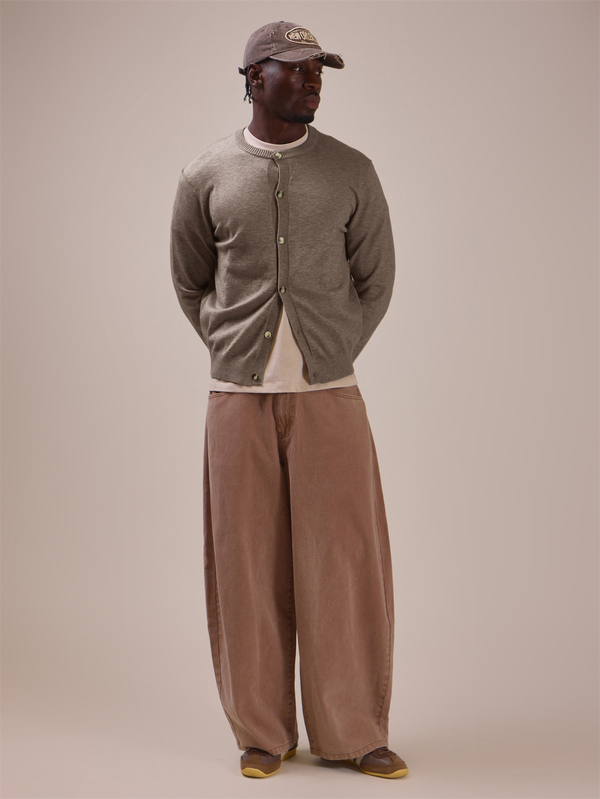 Musero Oversized Ribbed Crew Neck Button Up Cardigan Deep Ribbed Hem Band Core Knit Essentials