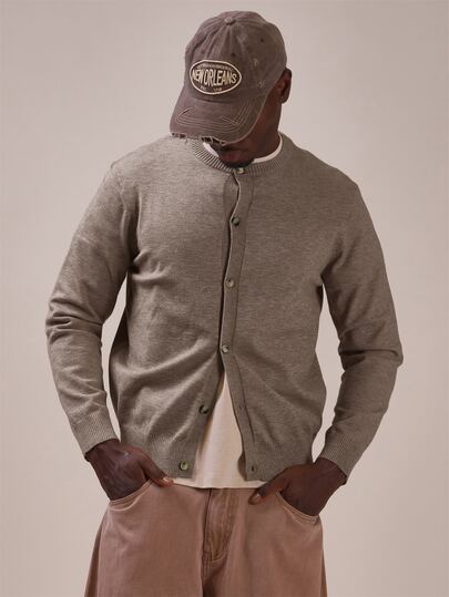 Musero Oversized Ribbed Crew Neck Button Up Cardigan Deep Ribbed Hem Band Core Knit Essentials