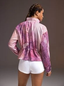 Powerista Women's Summer And Spring Tie Dye Zip Up Sports Jacket Stand Collar Long Sleeve Windbreaker Adjustable Waist Active Wear Suitable Sport And Running - Pink - View 3
