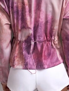 Powerista Women's Summer And Spring Tie Dye Zip Up Sports Jacket Stand Collar Long Sleeve Windbreaker Adjustable Waist Active Wear Suitable Sport And Running - Pink - View 5