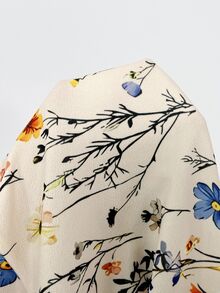 SHEIN Clasi 女士圆领喇叭袖荷叶边针织弹力腰A字热带花卉印花优雅休闲度假迷你连衣裙，春夏款 - 彩色 - 查看 7
