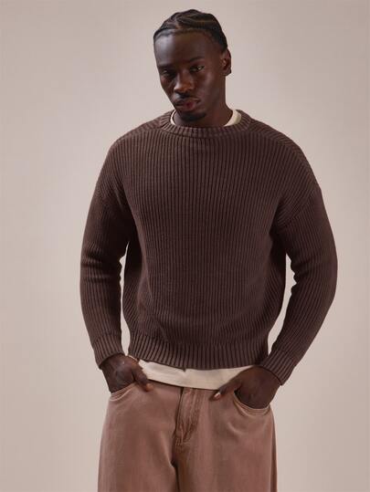 Musero Oversized Fit Wide Gauge Knit Jumper Deep Rib Hem Cuffs And Hem Core Knit Essentials