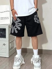 Bolty 1pc Tween Boy Minimalist Pattern Drawstring Waist Shorts, Suitable For School And Spring Wear, Commuting, Daily Casual, Vacation, Travel, Sports, Spring, Summer, Fall, Winter, Back To School - Black - View 6