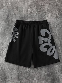 Bolty 1pc Tween Boy Minimalist Pattern Drawstring Waist Shorts, Suitable For School And Spring Wear, Commuting, Daily Casual, Vacation, Travel, Sports, Spring, Summer, Fall, Winter, Back To School - Black - View 3