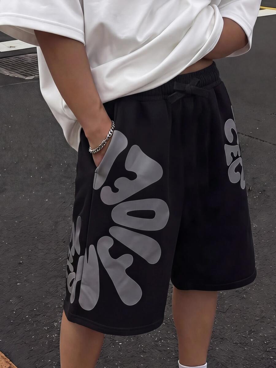 Bolty 1pc Tween Boy Minimalist Pattern Drawstring Waist Shorts, Suitable For School And Spring Wear, Commuting, Daily Casual, Vacation, Travel, Sports, Spring, Summer, Fall, Winter, Back To School